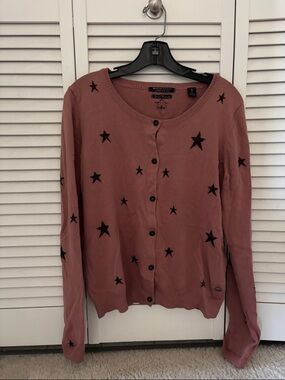 Maison Scotch Dusty Rose Star Button-Front Cardigan Sweater Sz 4